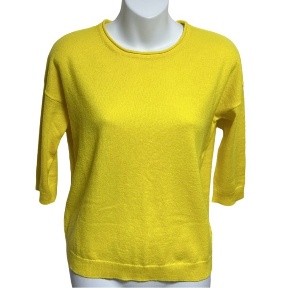 Cashmere LOMA London | Yellow 3/4 Sleeve Pullover Jumper Sweater Shirt Top
